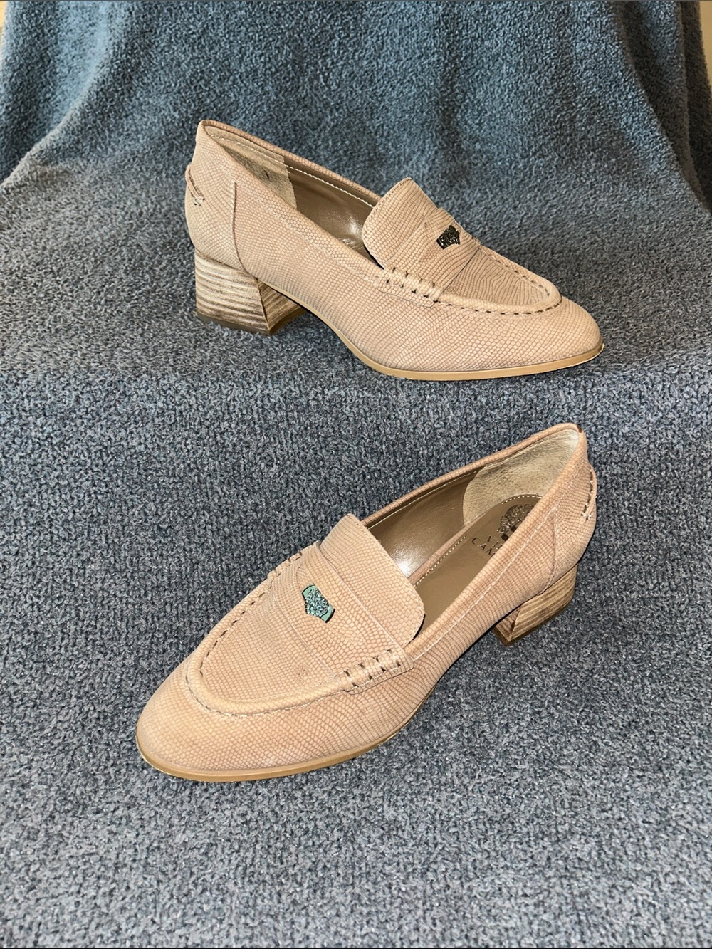 Vince Camuto Blush Tan Textured Loafers with Low Block Heel